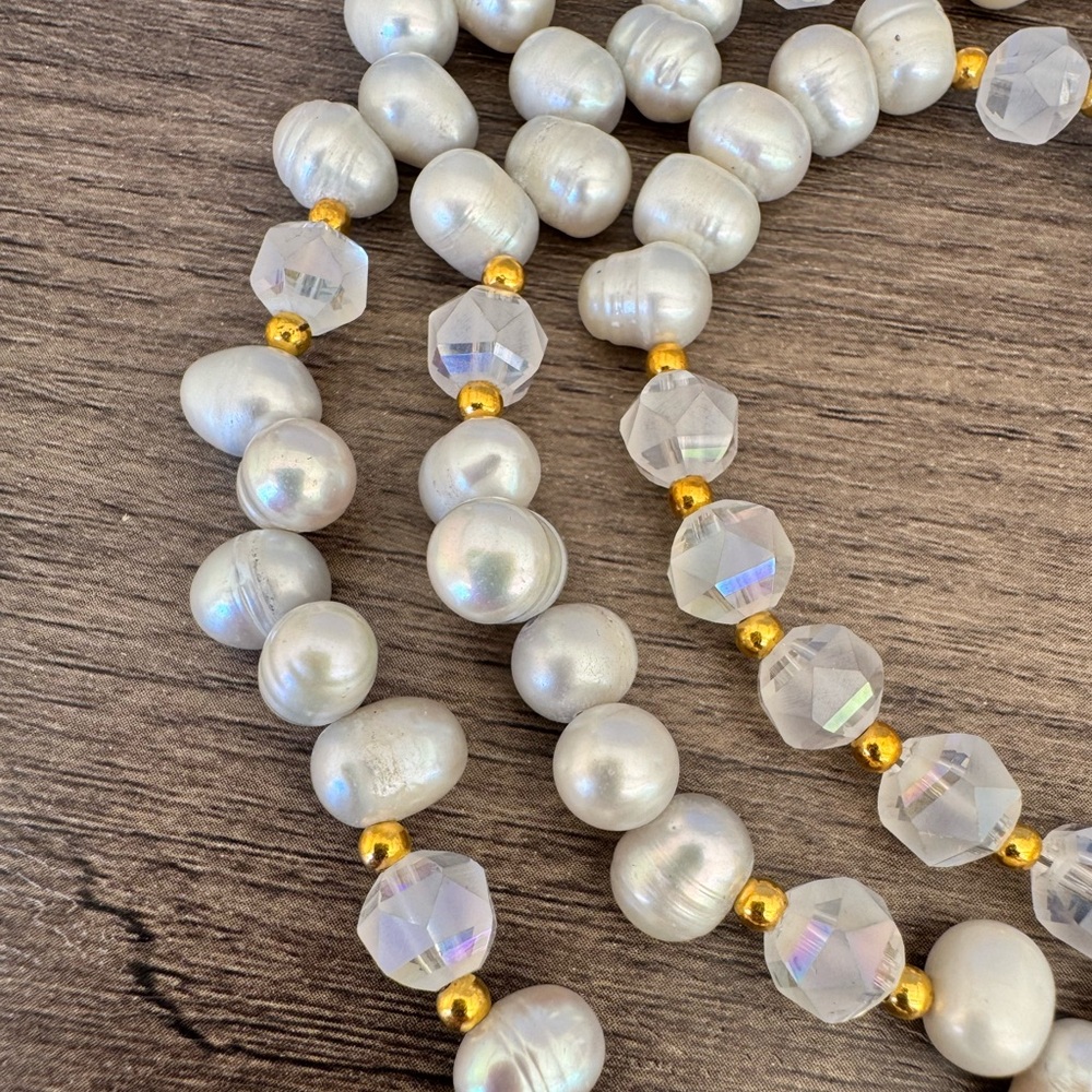 Handmade Freshwater Pearl and AB Glass Necklace and Bracelet Set - Picture 5 of 11